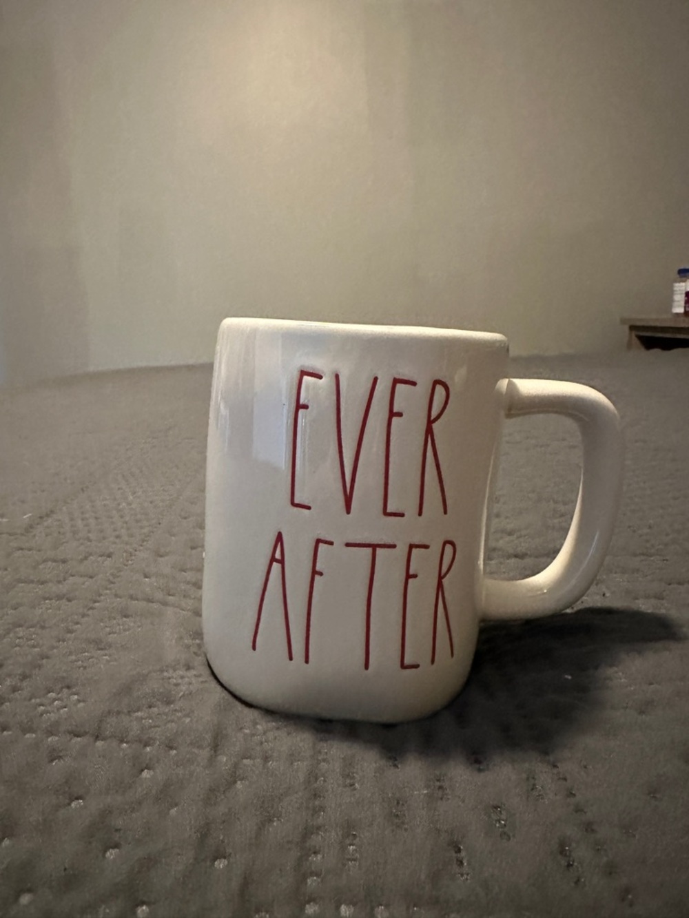 Rae Dunn Ever After Ceramic Coffee Mug - White with Red Lettering